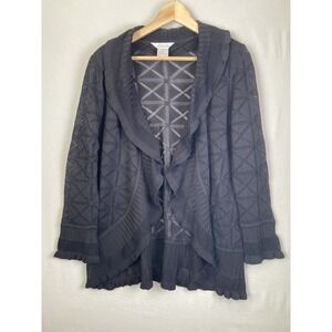 Exclusively Misook Open Cardigan Jacket Ruffle Acrylic Knit Black Size M Medium